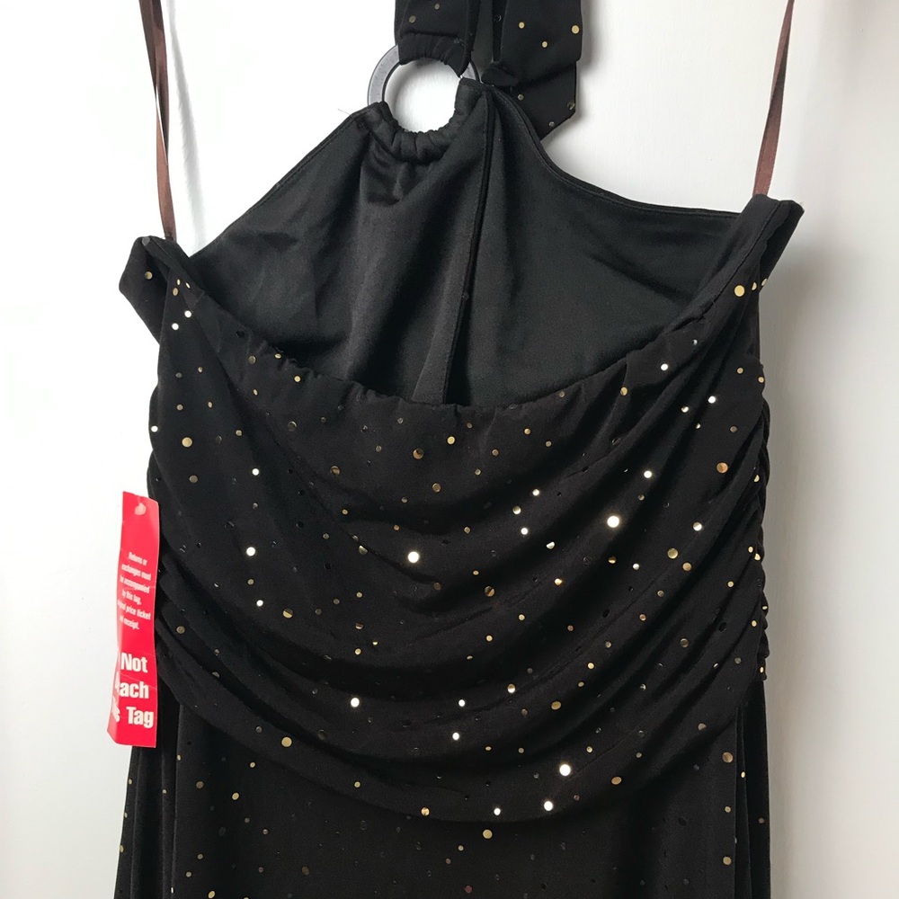 EnFocus Studio gold Sequins Asymmetrical Ruched Halter Dress Size 10 NWOT - Picture 9 of 11